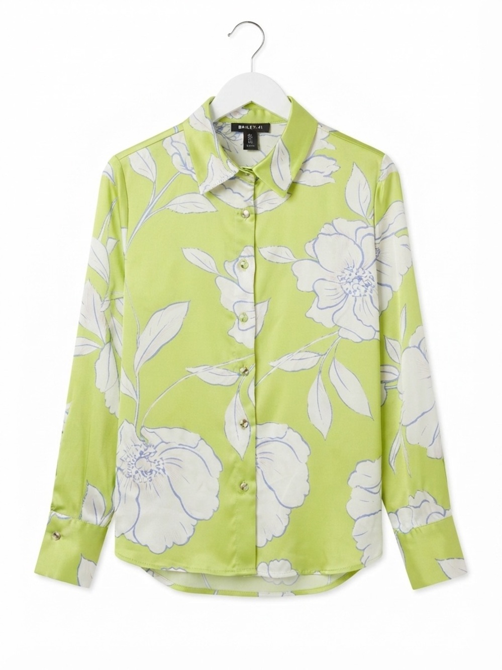 Quiet Luxury Lime Floral Satin Button Down Shirt Euro Summer Avant Garde Size L